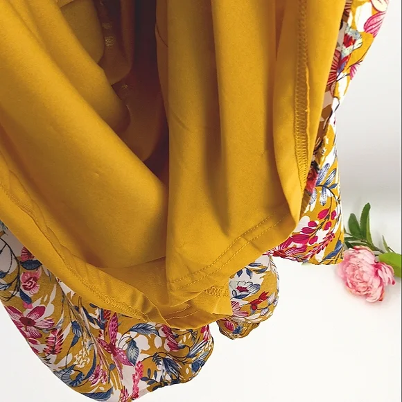 VICI ENTRO Tropical Vibe Cut Out Back Floral Print Tiered Sleeve Tunic Dress L - Picture 13 of 16